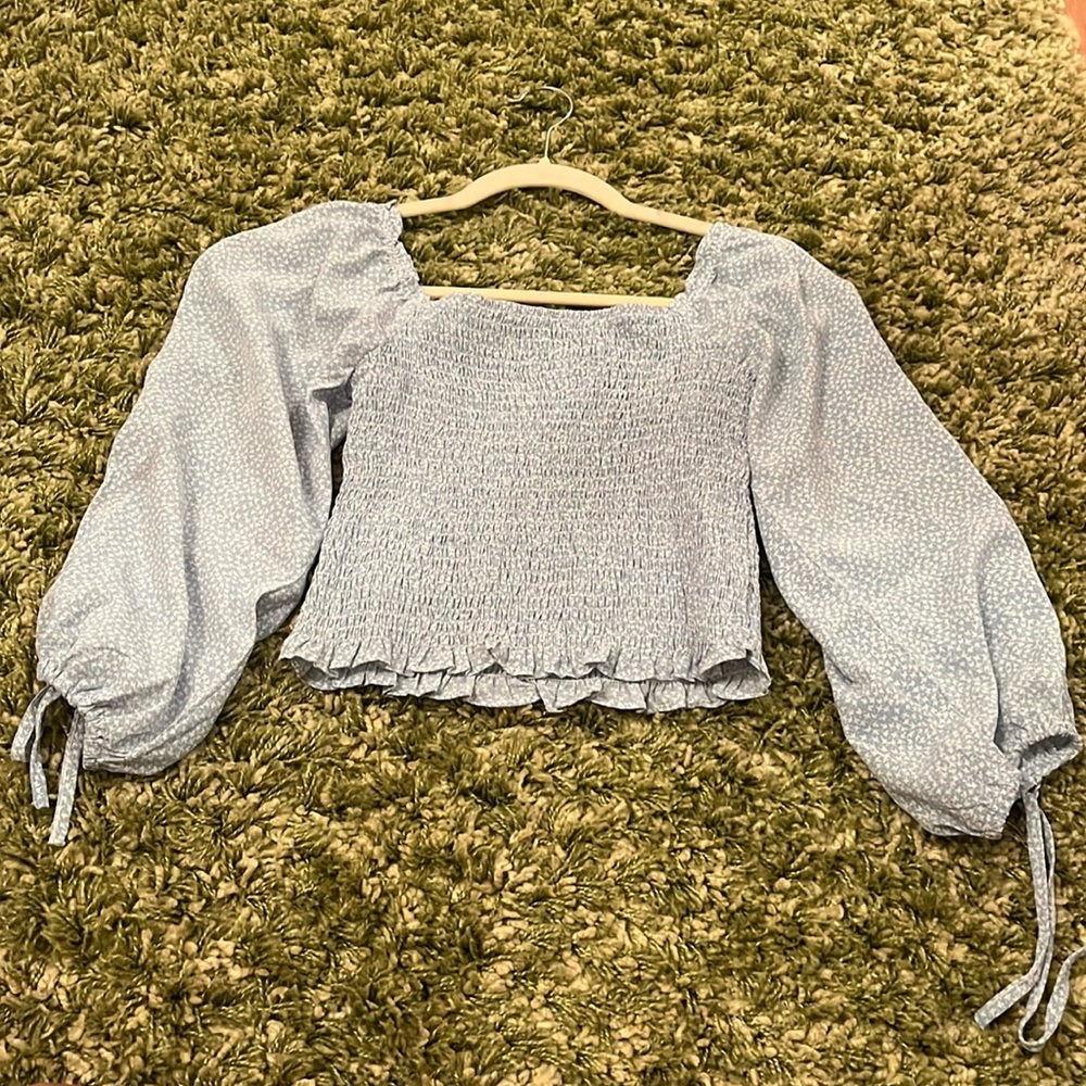 Blue Floral Long Sleeve Blouce